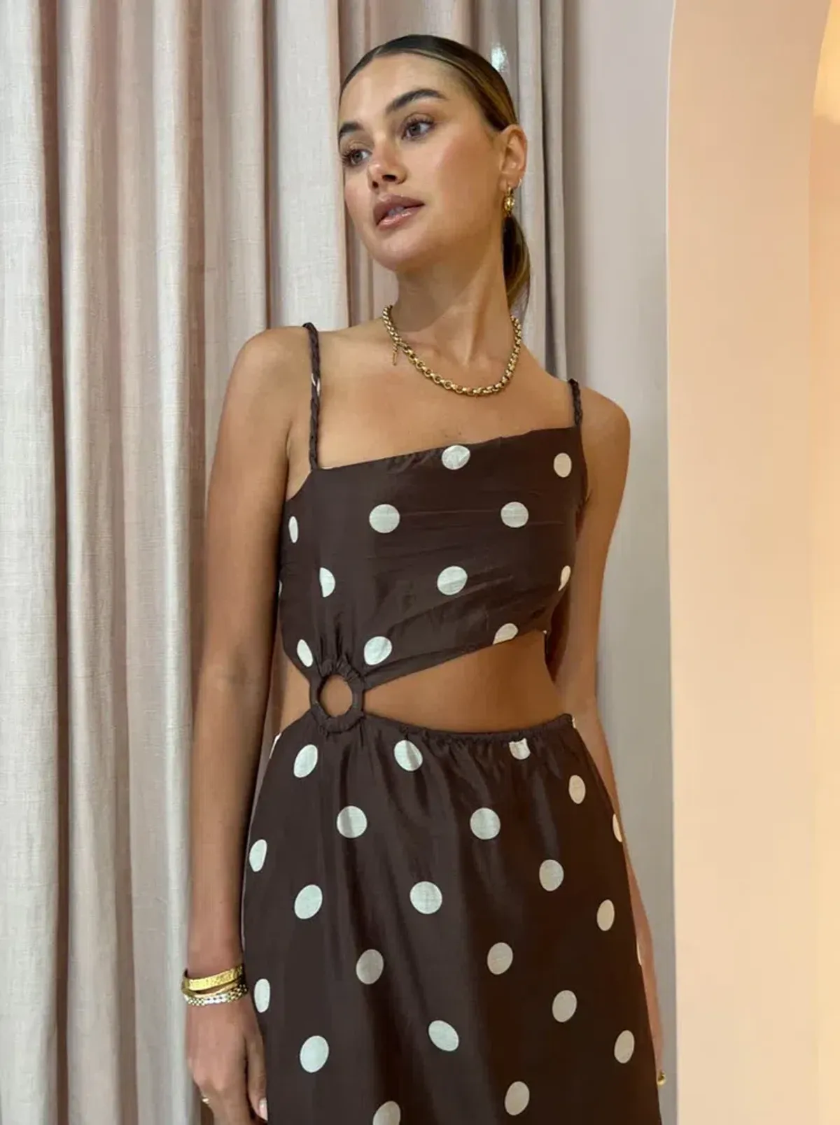 Sir The Label Vivi Asymmetrical Cut Out Dress in Marlon Polka Dot Size 0/ AU 6 - Image 3