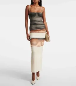 SIR The Label Breeze Striped Ruched Mesh Midi Dress Multi Size 1 / AU 8 for rent on The Volte - image 1