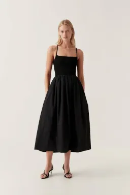 AJE Danica Tie Back Scarf Midi Dress Black 6 for rent on The Volte - image 1