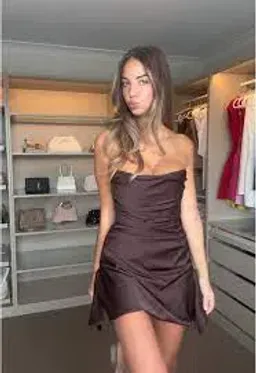 House of CB Jasmine Chocolate Satin Draped Mini Dress Brown Size AU 10 for rent on The Volte - image 4