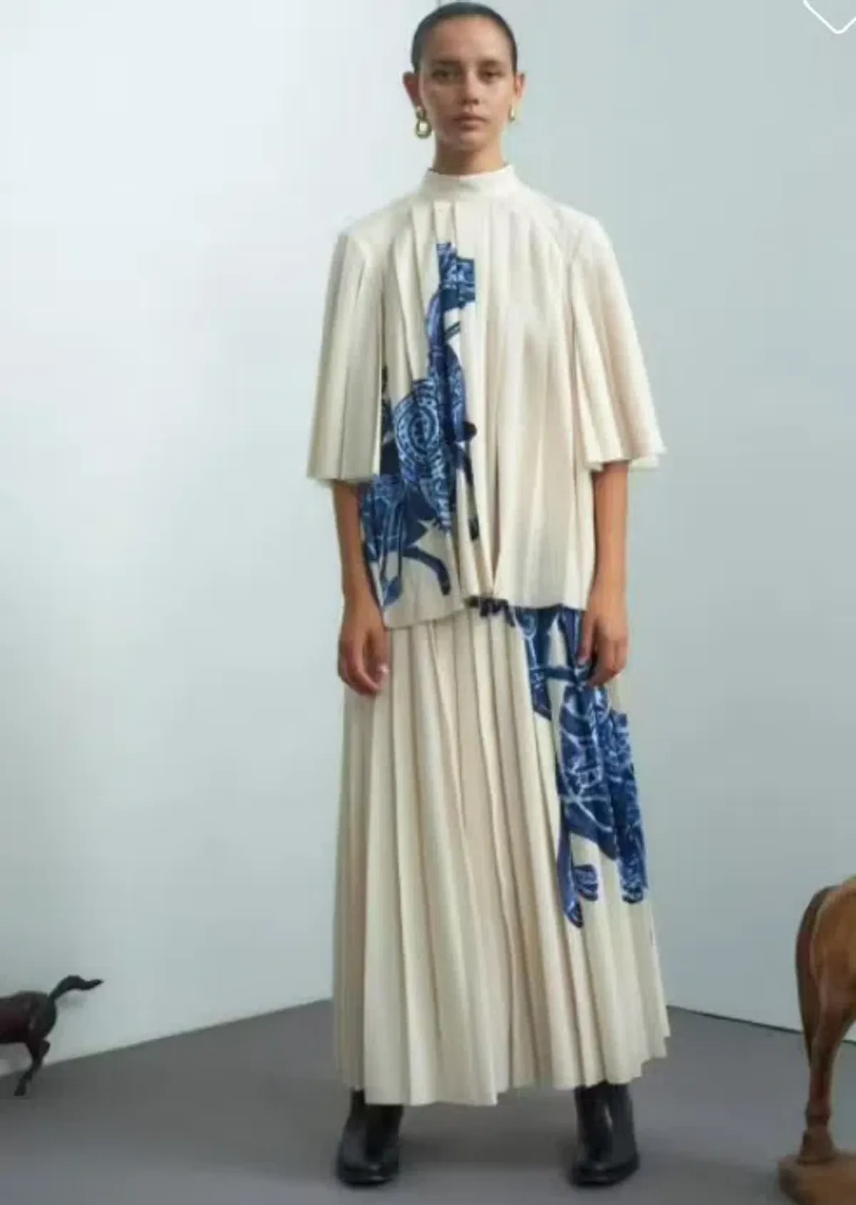 Alemais Rider Pleated Blouse Size AU 10 and Skirt Size AU 10 Set White Blue Print - Image 2