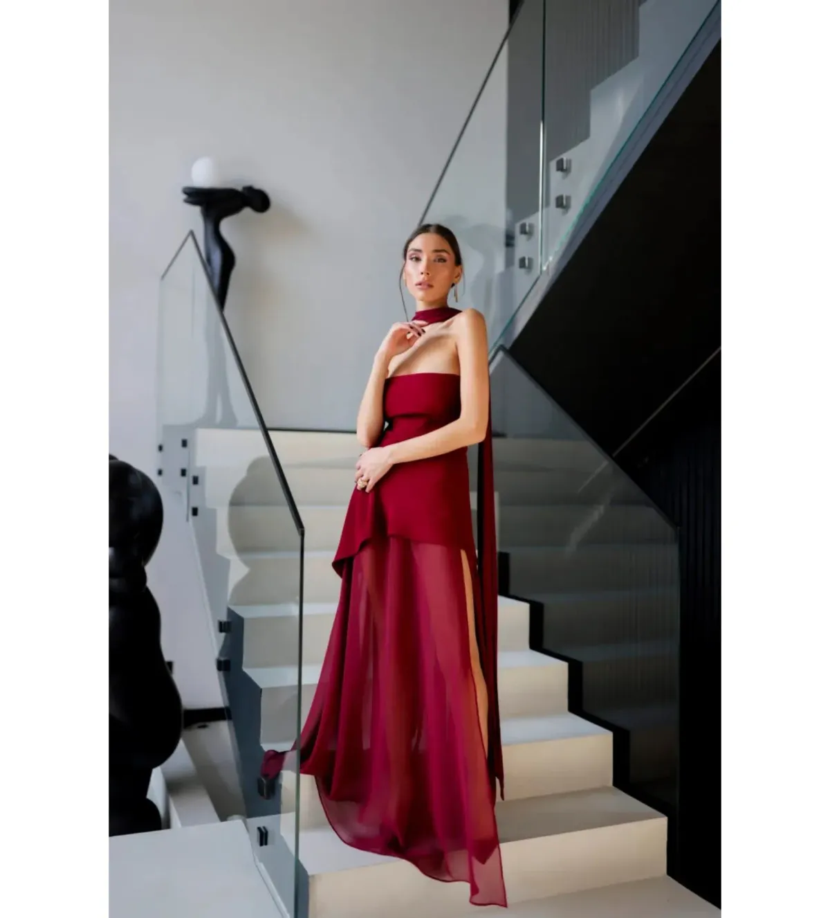 Matters Store Monaco Maxi Dress with Scarf Burgundy Size AU 8 - Image 3