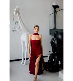 Matters Store Monaco Maxi Dress with Scarf Burgundy Size AU 8  for rent on The Volte - image 2