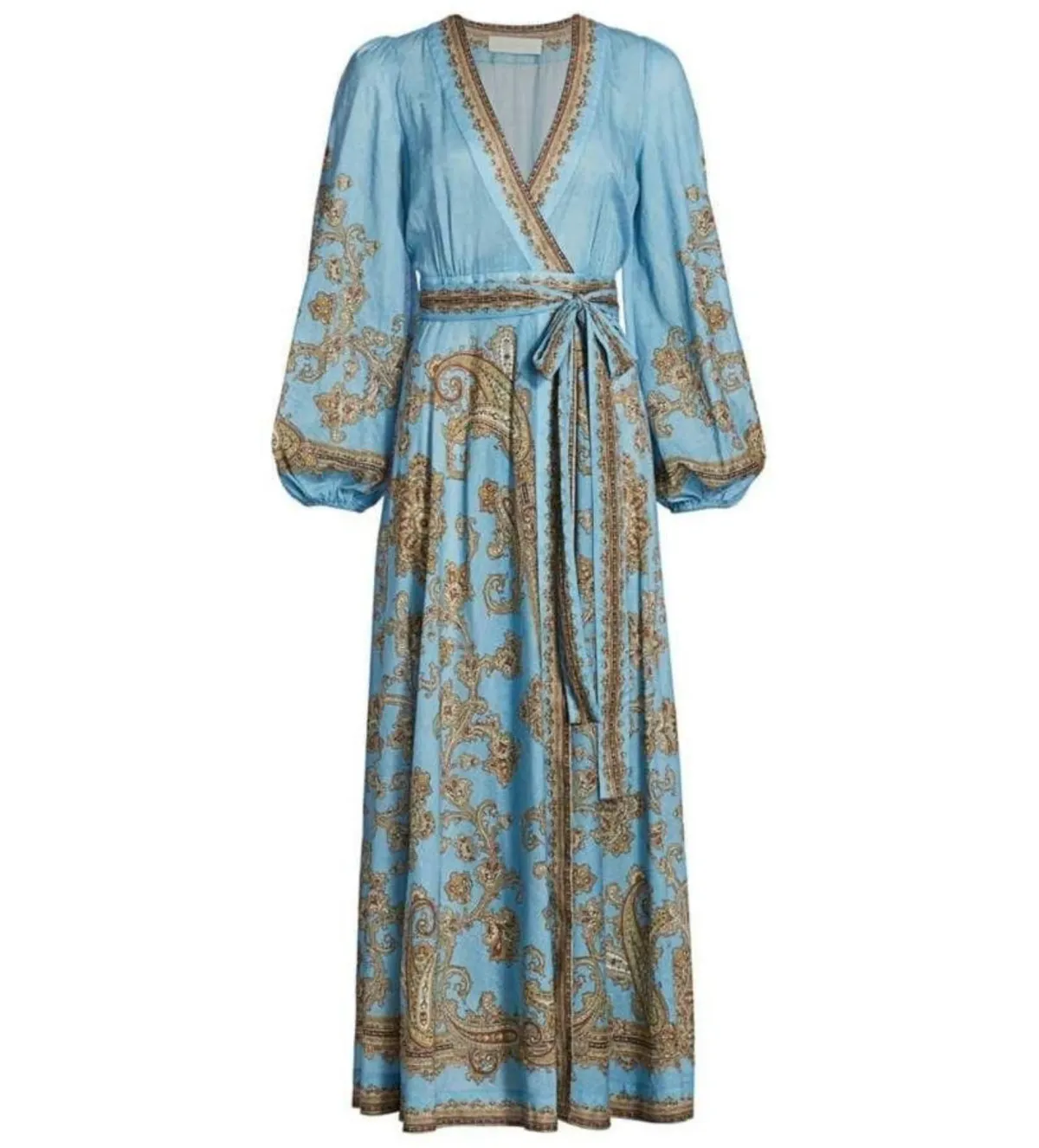 Zimmermann Fiesta Paisley-print Linen Wrap Dress In Blue Size 1/Au 10 - Image 2