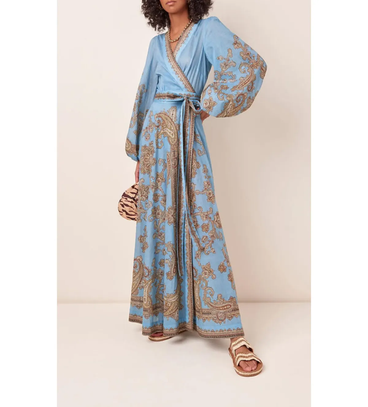 Zimmermann Fiesta Paisley-print Linen Wrap Dress In Blue Size 1/Au 10 - Image 1