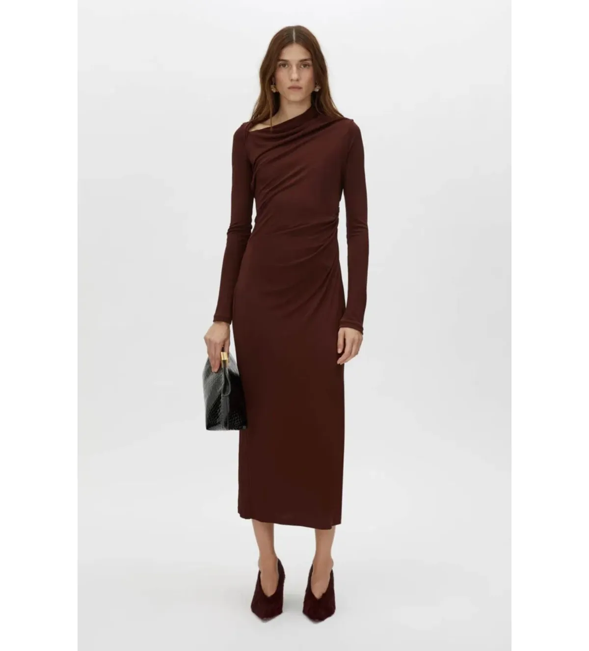 Camilla and Marc Mai Long Sleeve Midi Dress Almandine Burgundy Size AU 10 - Image 1