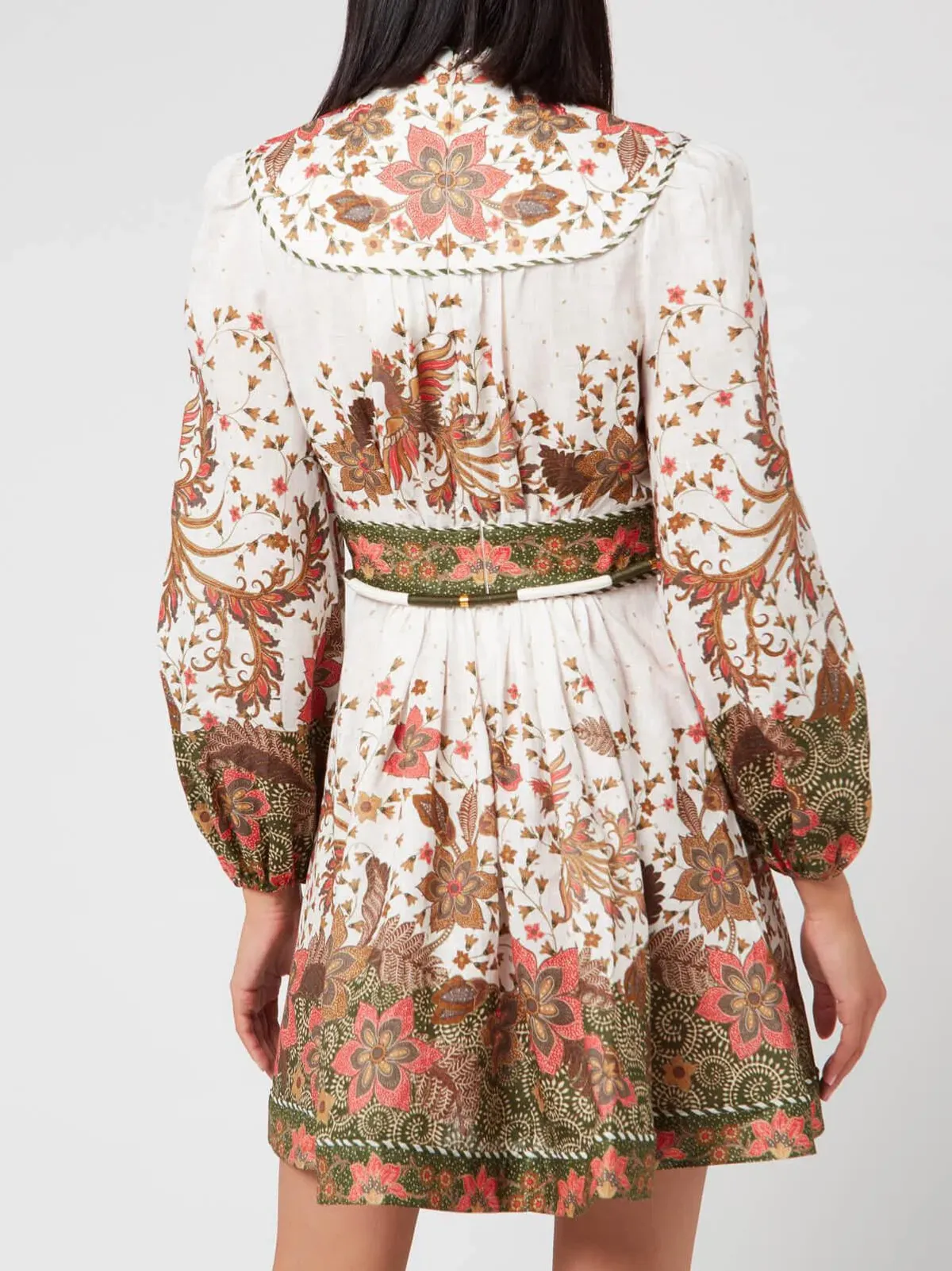 Zimmermann Empire Batik Belted Printed Linen Mini Dress Floral Khaki Batik Size 1 / AU 10 - Image 2
