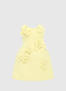 Leo Lin Rosario Tweed Petal Bustier Mini Dress Sorbet Yellow Size 10 for rent on The Volte - image 2