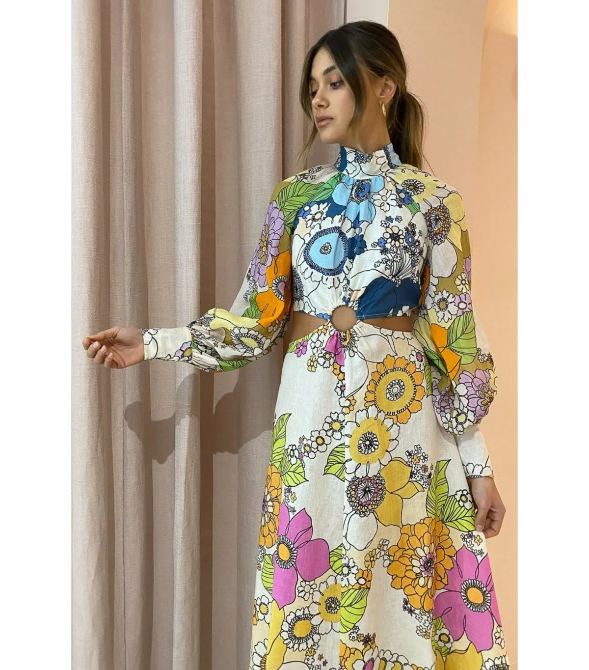 Alemais Farrah Cut Out Midi Dress Floral Size AU 12 - Image 4