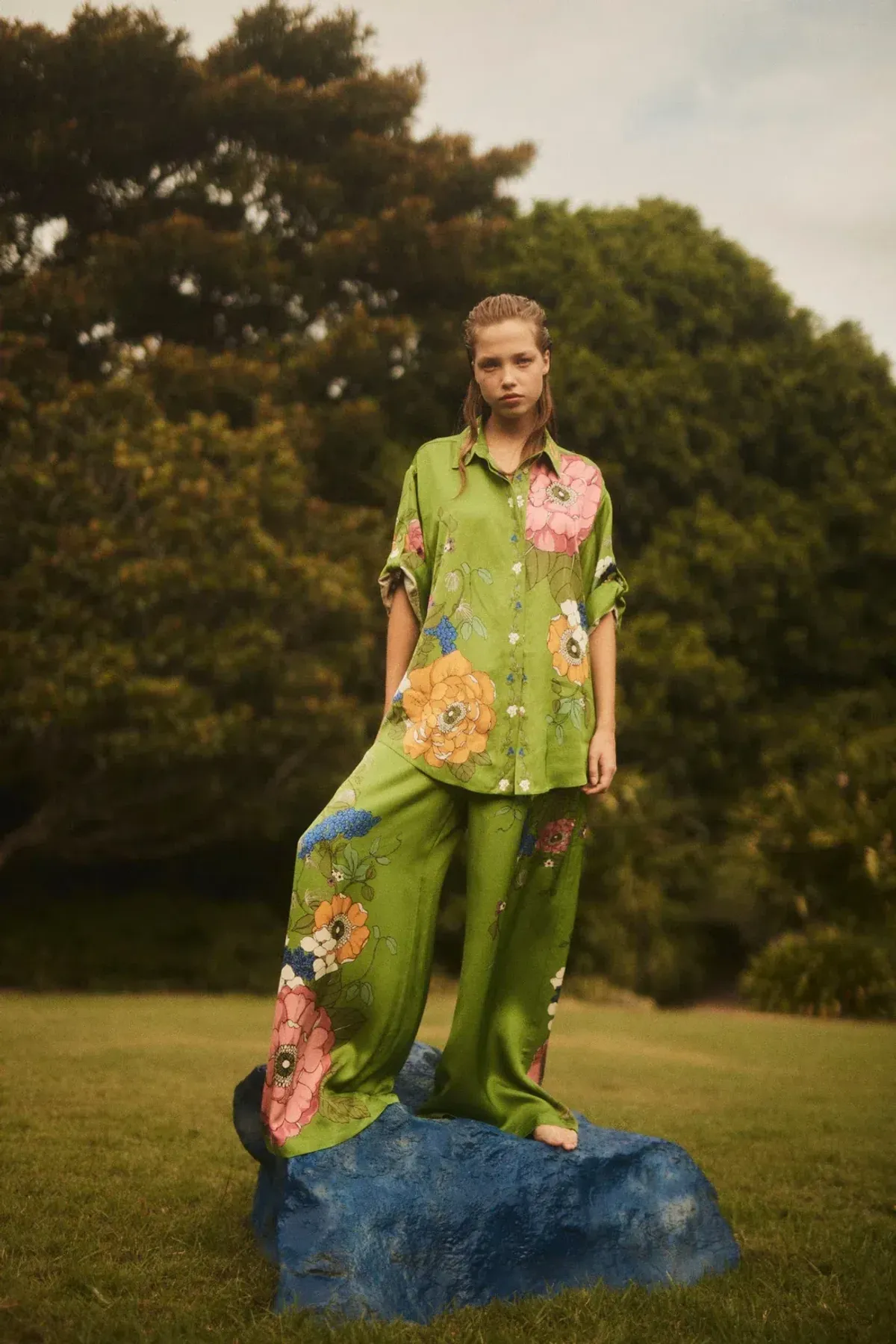 Alemais Olivia Shirt and Pant Set Green Floral Size 12 - Image 2