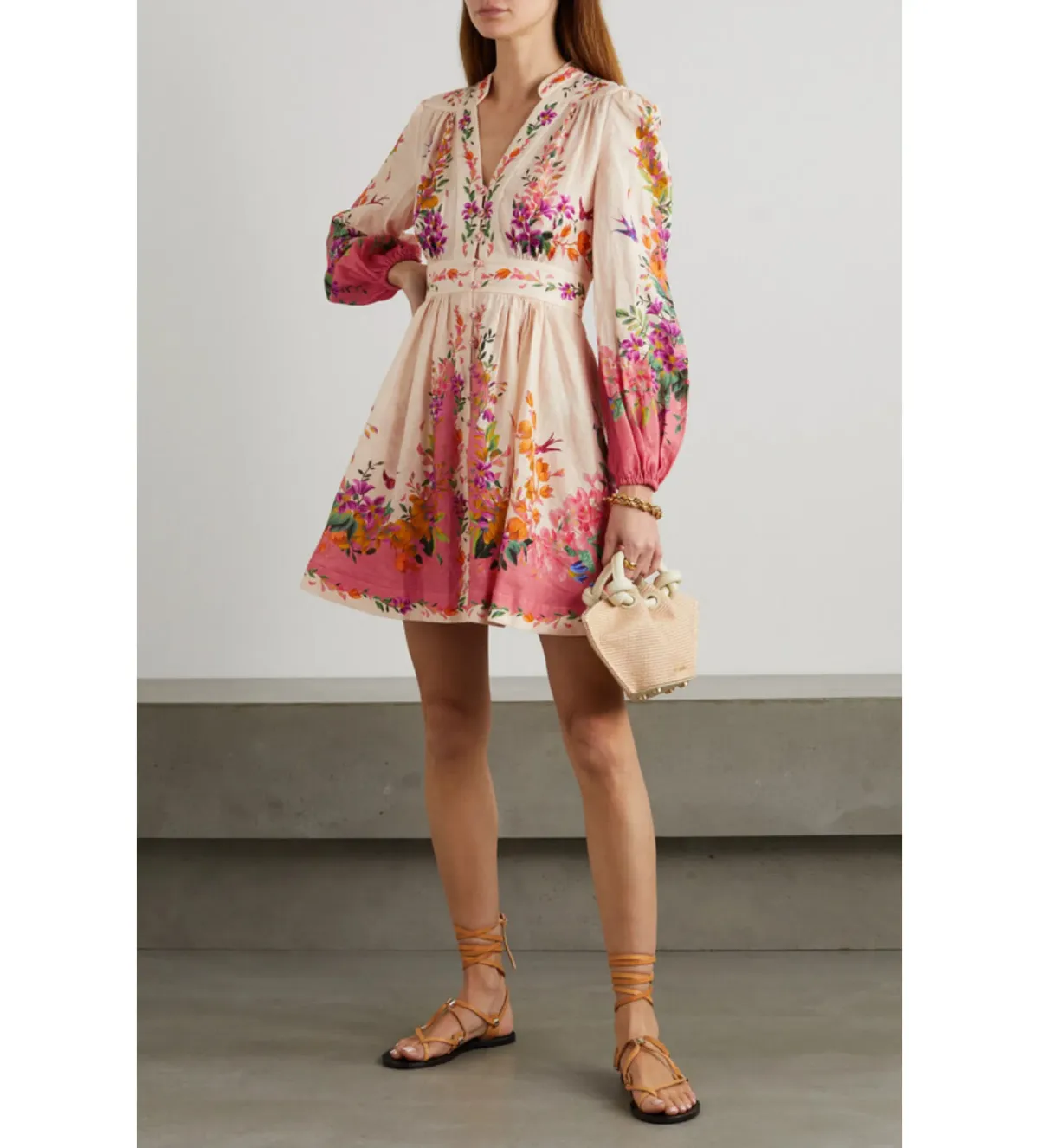 Zimmermann Trapicana Plurige Mini Dress Cream/Floral Size 3/Au 14 - Image 1