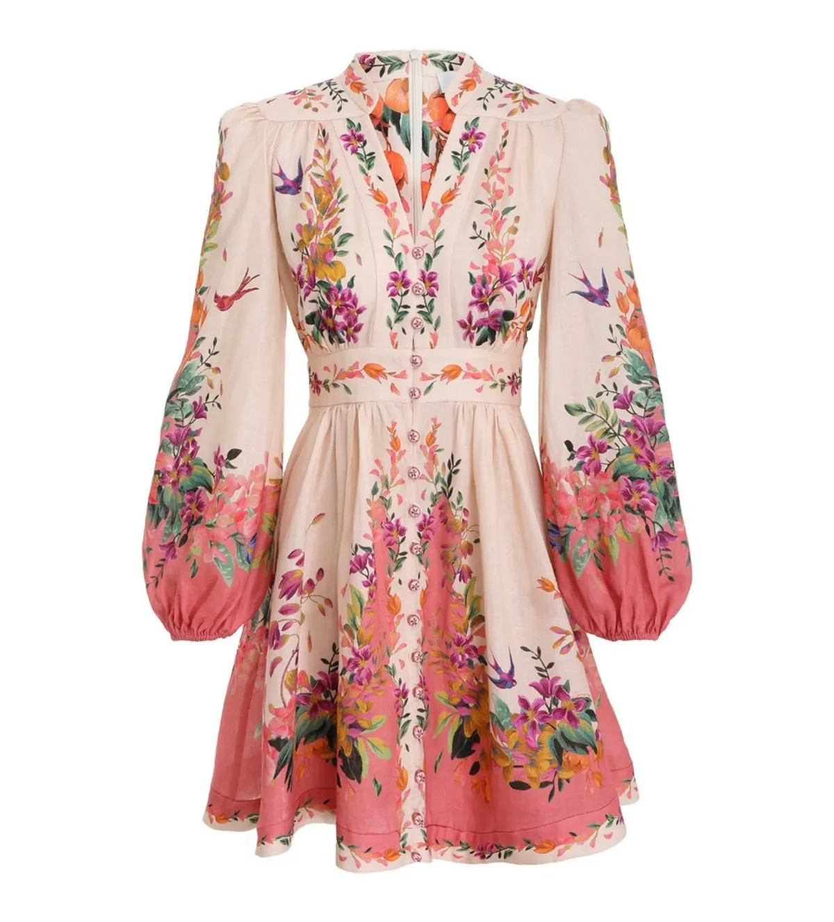 Zimmermann Trapicana Plurige Mini Dress Cream/Floral Size 3/Au 14 - Image 2