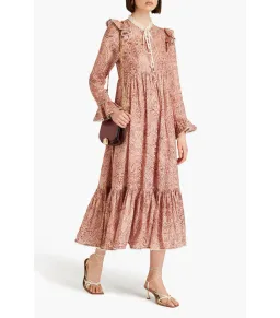  Zimmermann The Wonderland Frilled Midi Dress in Blush Paisley Size 1 / AU 10 for rent on The Volte - image 1