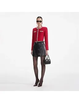 Self Portrait Textured Knit Cardigan Red Size AU 6 for rent on The Volte - image 3