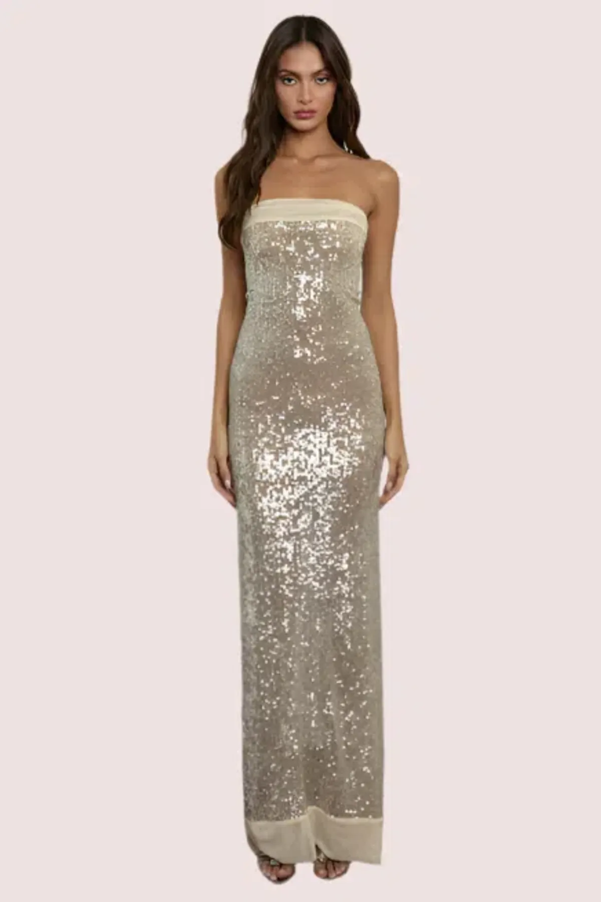 Fait Par Foutch Elizabeth- Diamond Soft Stretch sequin dress in Beige Size AU 8 - Image 1