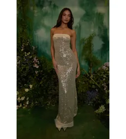 Fait Par Foutch Elizabeth- Diamond Soft Stretch sequin dress in  Beige Size AU 8 for rent on The Volte - image 3