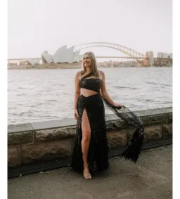 Alamour The Label Delphie Beaded Feather Gown in Black Size XXS / AU 4  for rent on The Volte - image 1
