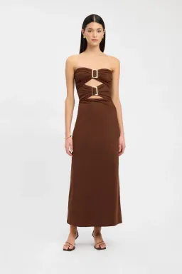 Kookai Bolt Buckle Maxi Dress Brown Size 6 for rent on The Volte - image 1