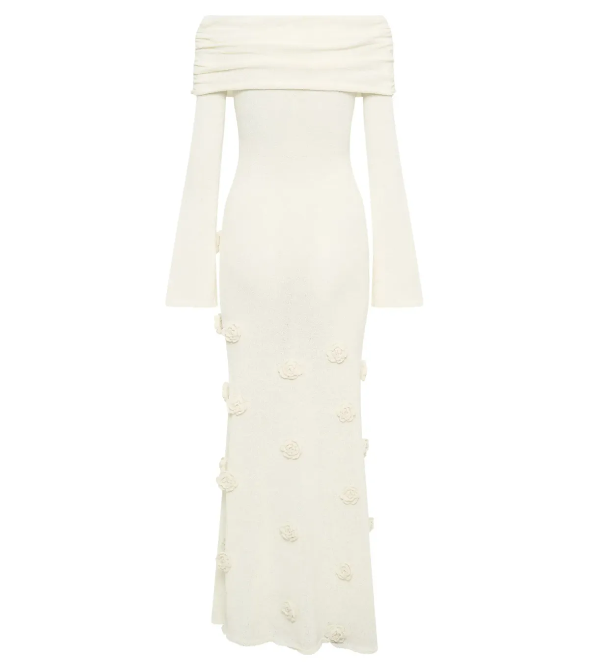 Meshki Kiki Off Shoulder Knit Rose Maxi Dress Ivory Size XS / AU 6 - Image 4