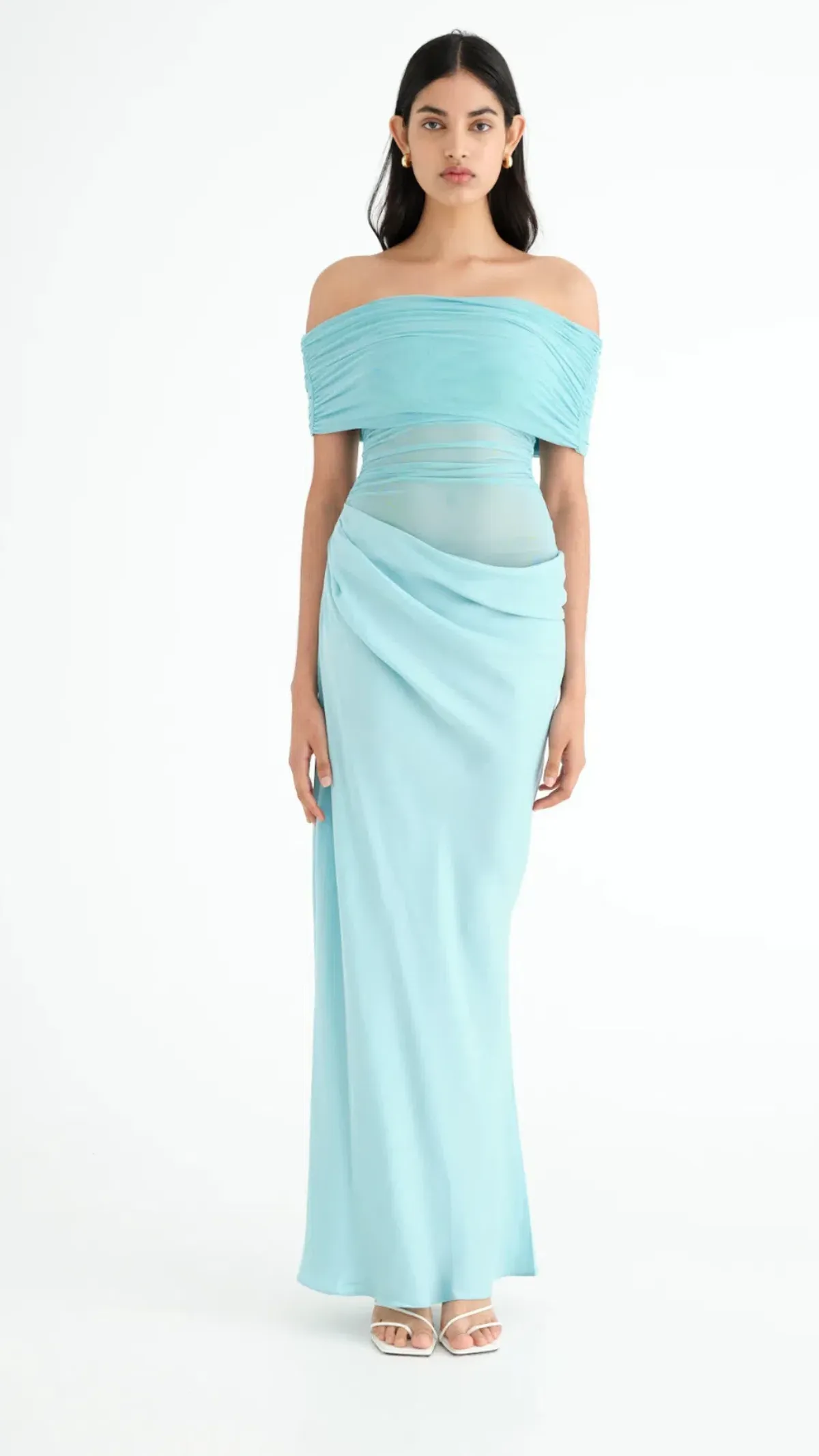 Benni Nico Off Shoulder Maxi Dress in Aquamarine Size AU 12 - Image 1