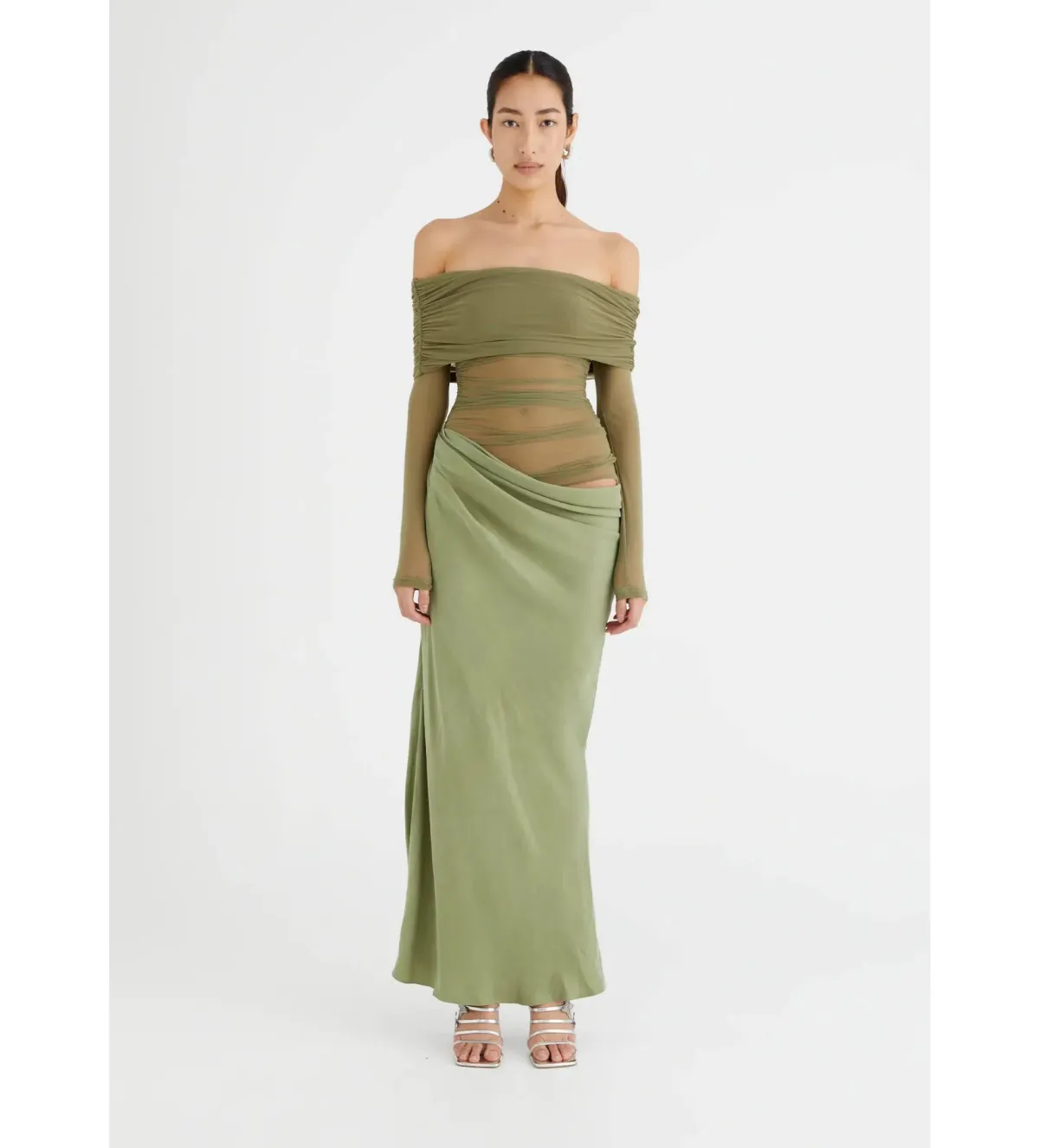 Benni Yasmin Off Shoulder Maxi in Pistachio Size 12 - Image 1