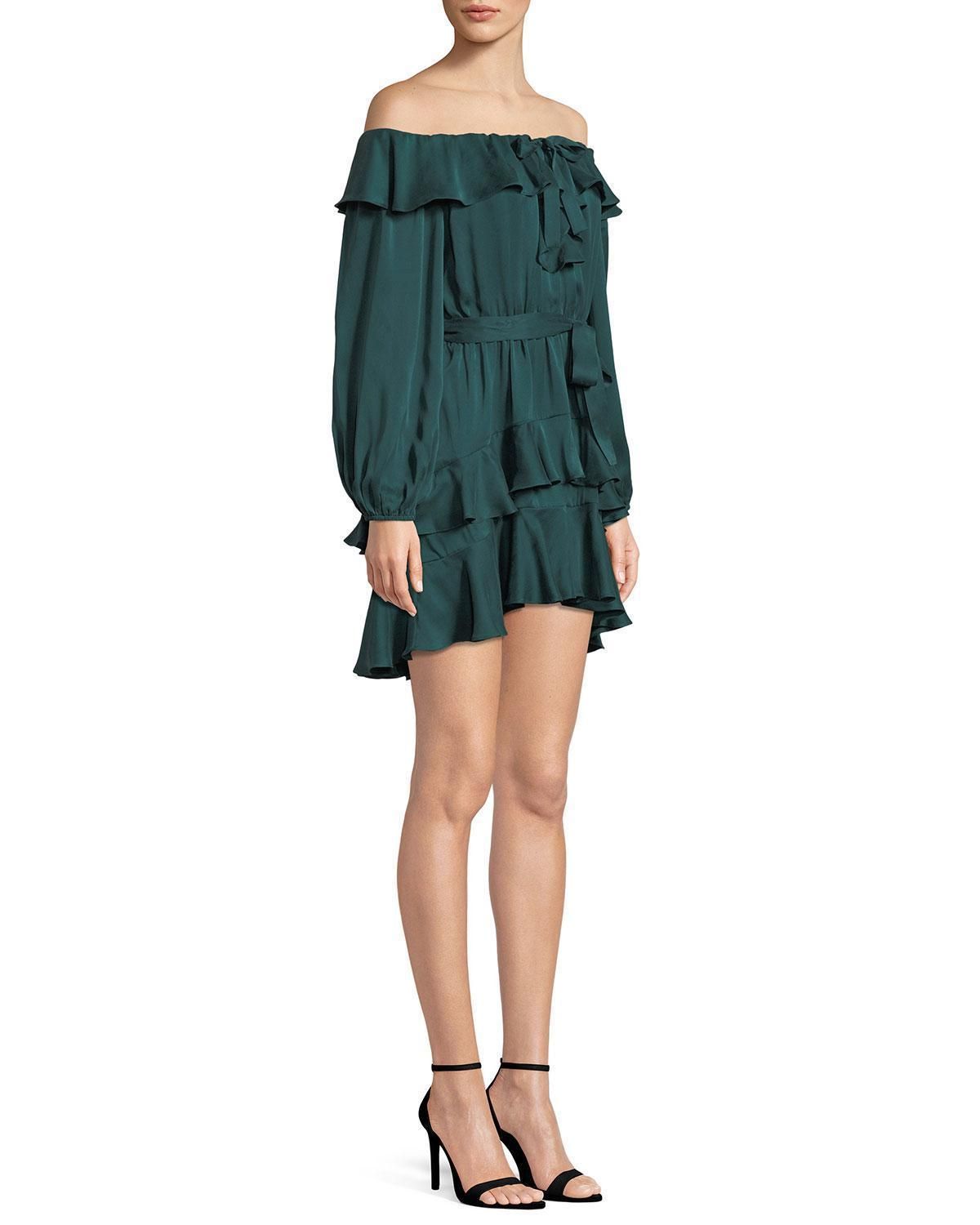 Flounce Off-the-shoulder Silk Mini Dress Size 8 - Image 3