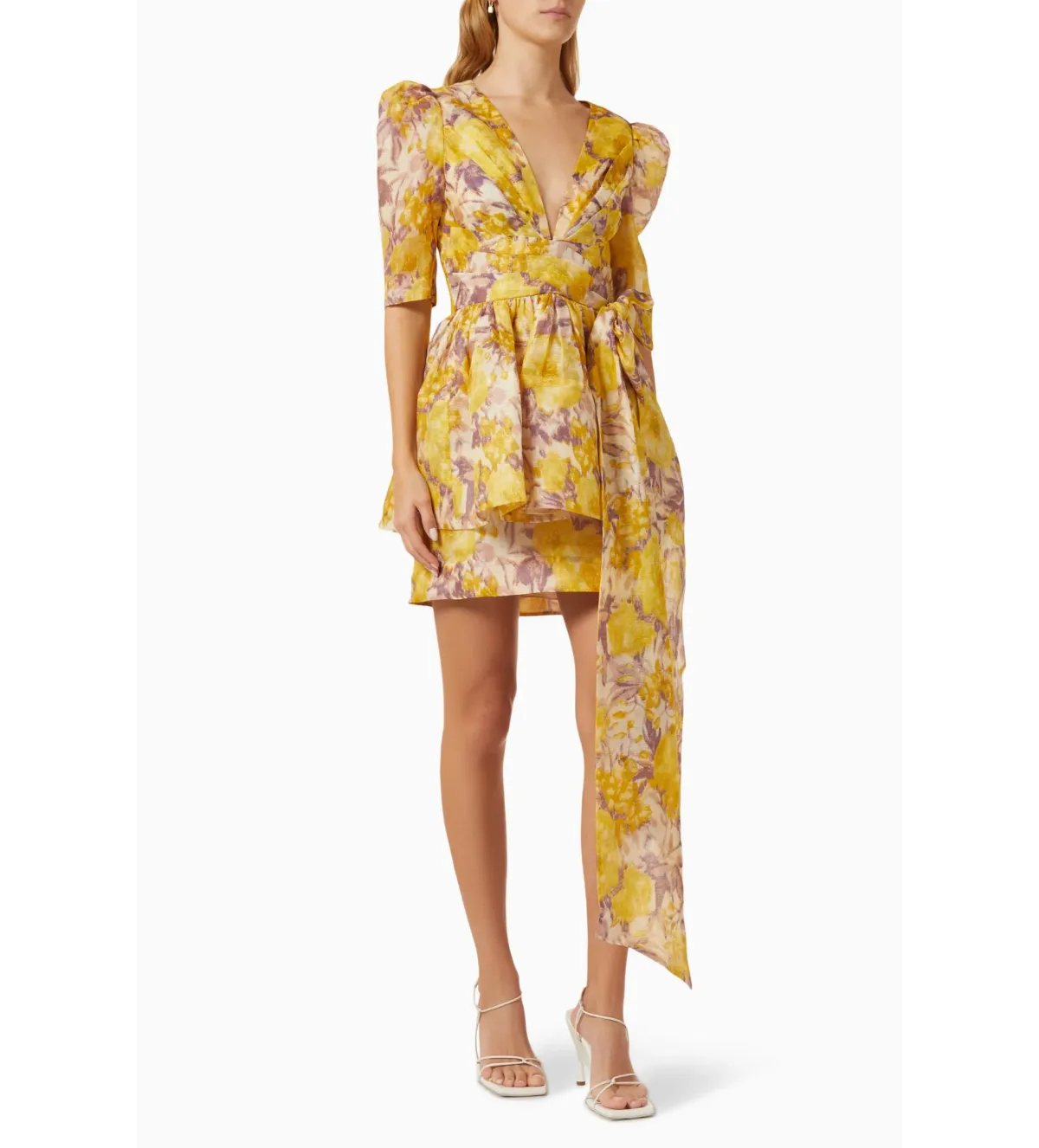 Zimmermann The High Tide Peplum Mini in Yellow Ikat Floral Size 0p/Au 6 - Image 1