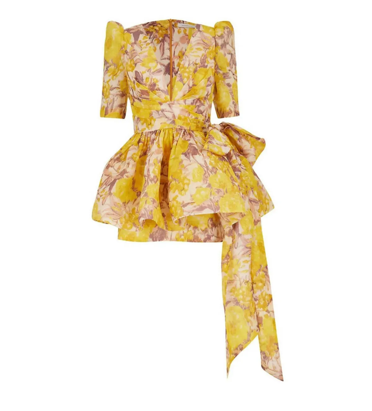 Zimmermann The High Tide Peplum Mini in Yellow Ikat Floral Size 0p/Au 6 - Image 2