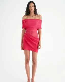 Benni Nico Off Shoulder Mini Dress Watermelon Size AU 10 for rent on The Volte - image 1