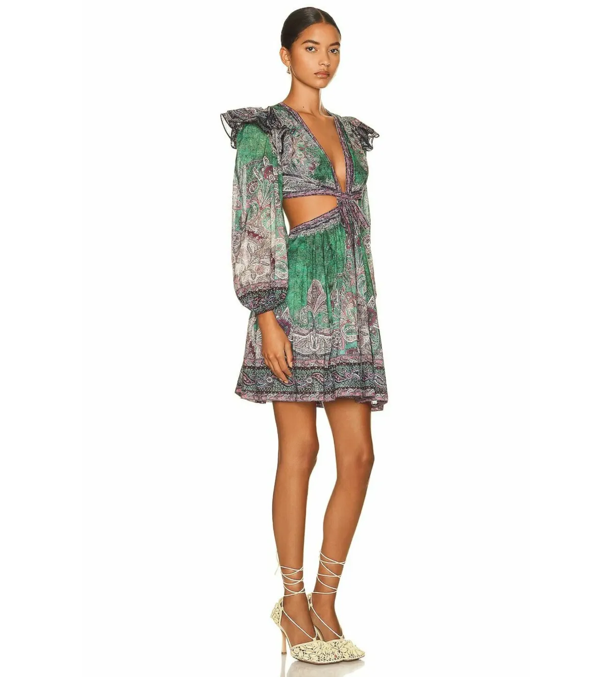 Zimmermann Anneke Ruffle Mini Dress Teal Paisley Size 0P/AU 6P - Image 3