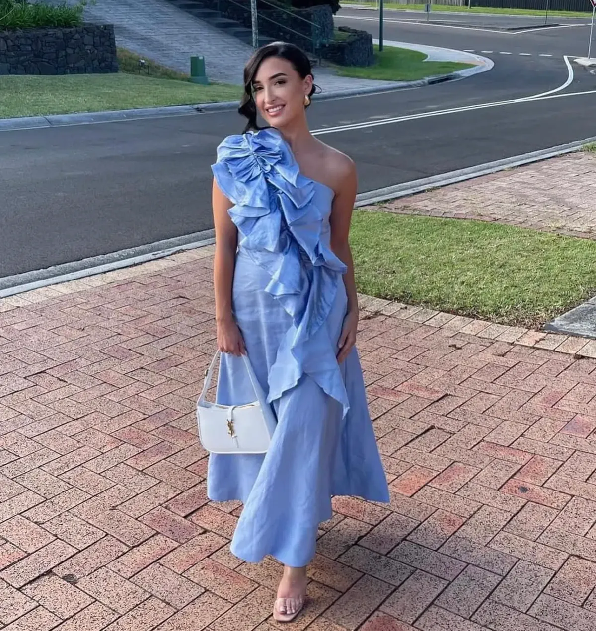 Aje Adelia Ruffle Midi Dress Light Sky Blue Size AU 16 - Image 4