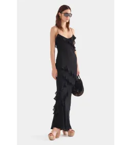Venroy Silk Ruffle Slip Dress in Black Size AU 8 for rent on The Volte - image 2
