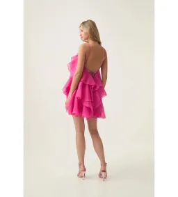 Aje Pandorea Layered Mini Dress Fuchsia Rose Size AU 12 for rent on The Volte - image 3