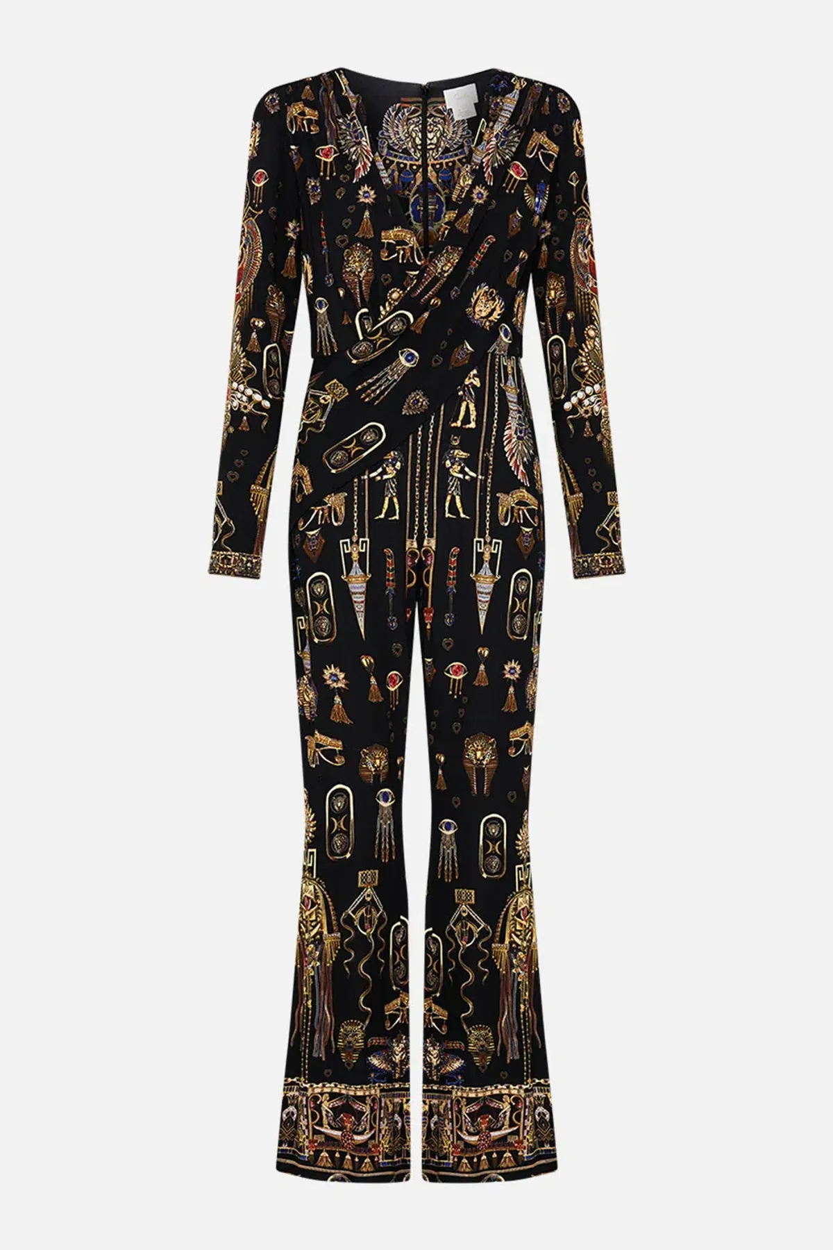 Camilla Draped V Neck Jersey Flared Jumpsuit Multi Print Size 12 - Image 4