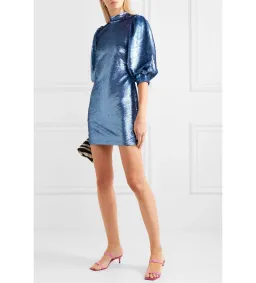 Ganni Forever Sequin Mini Dress in Blue Size 10 for rent on The Volte - image 1