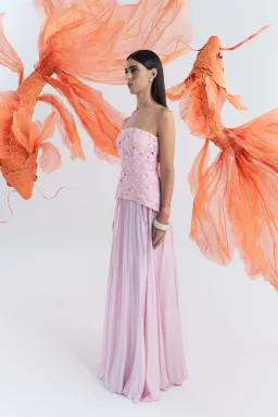 Justin Tong Cascade Pleated Gown Pink Size 12   for rent on The Volte - image 2
