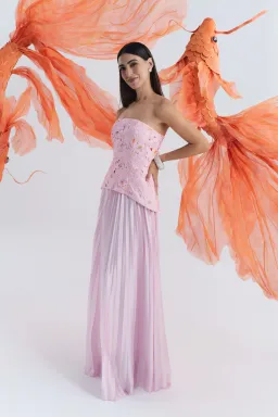 Justin Tong Cascade Pleated Gown Pink Size 12   for rent on The Volte - image 4