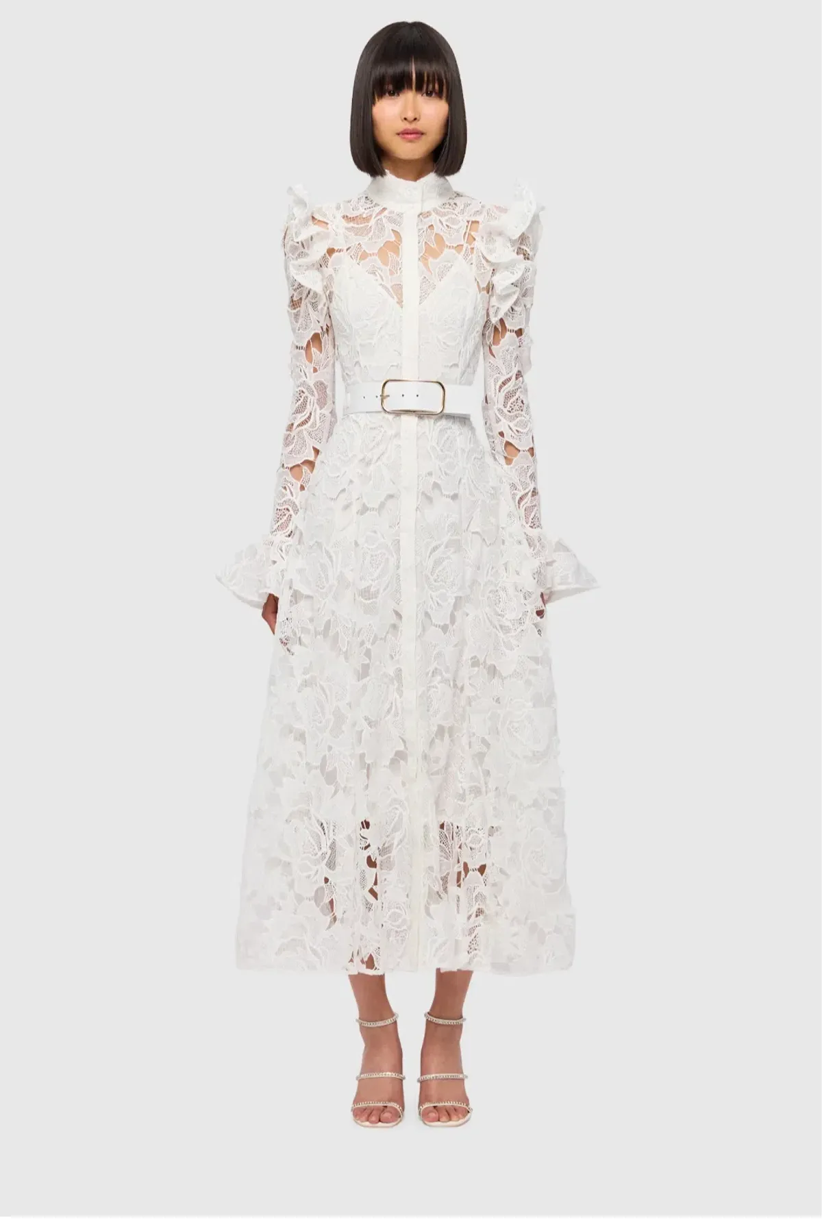 Leo Lin Leo Lin Aliyah Lace Butterfly Sleeve Midi Dress Snow Size AU 12 - Image 5