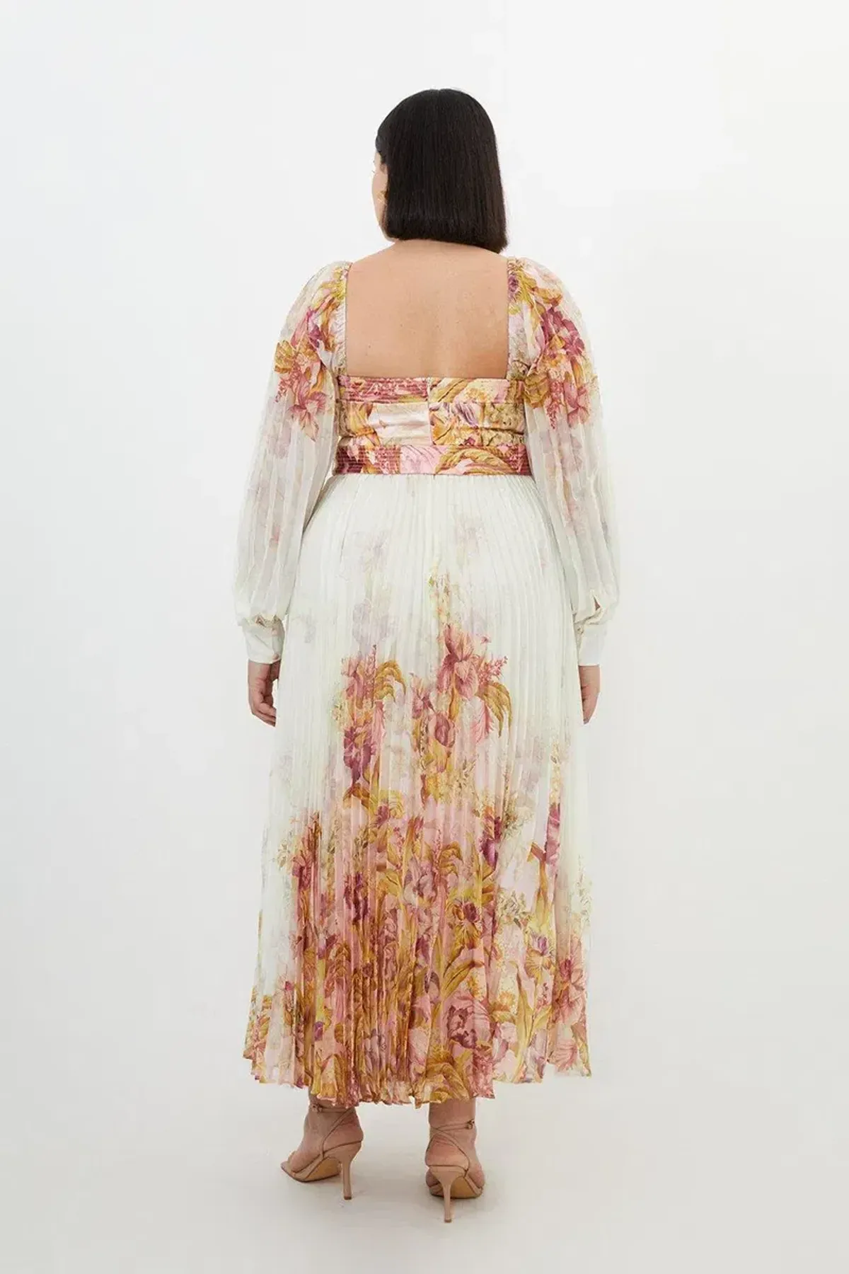 Karen Millen Border Print Floral And Satin Bodice Pleat Woven Maxi Dress Size AU 22 - Image 2