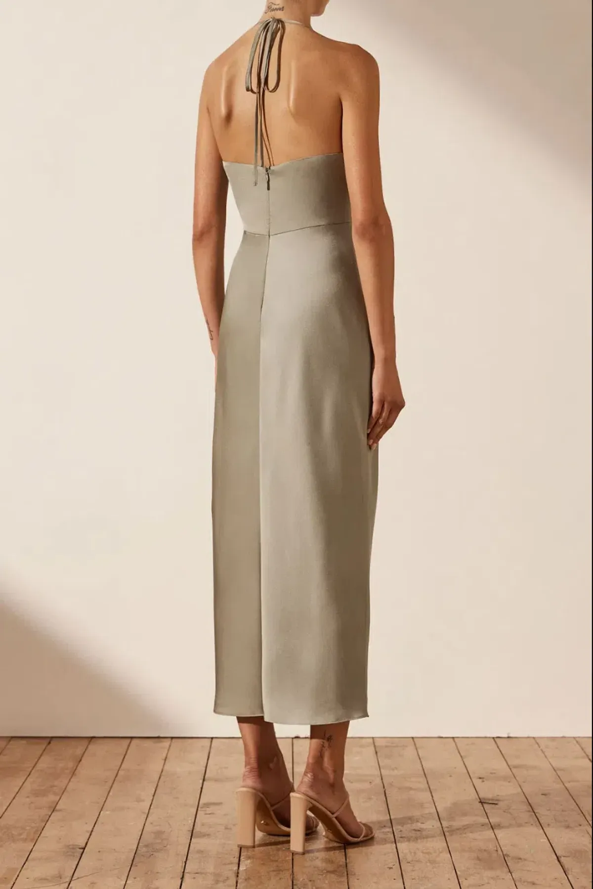 Shona Joy Luxe Twist Front Halter Midi Dress Eucalyptus Size 8 - Image 2