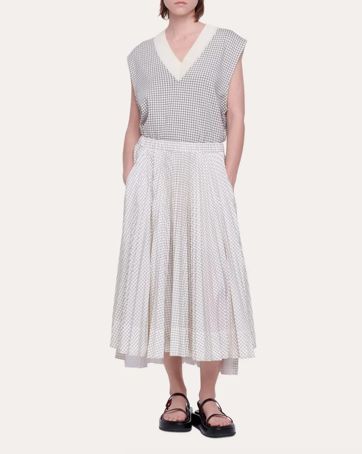 Plan C Pleated Skirt in Cream Print Size FR 42 / AU 14 - Image 1