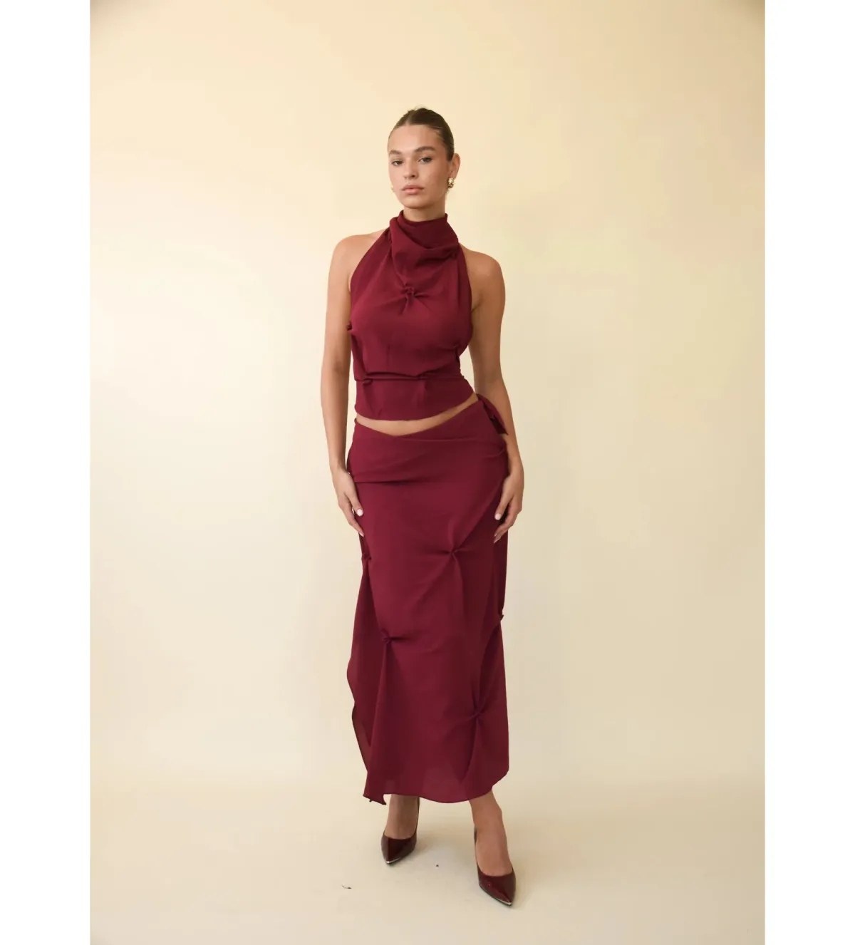 Koster Kulture Marbella Halter Top and Midi Skirt Set Wine Size M/AU 10 - Image 1