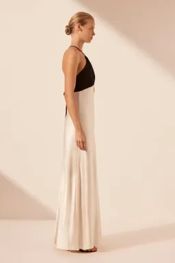 Shona Joy Lino Cross Back Halter Maxi Dress Cream Black Size 6 for rent on The Volte - image 3