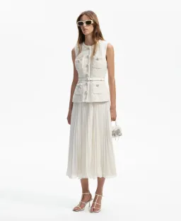 Self Portrait Sequined Bouclé Midi Dress in Cream Size 10 for rent on The Volte - image 3