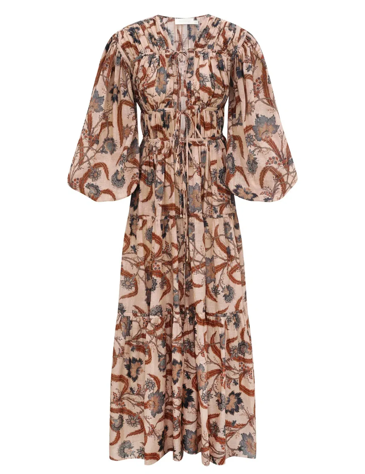 Zimmermann Ascension Tie Billow Maxi Dress Blue Indienne Floral Size 3/Au 14 - Image 3