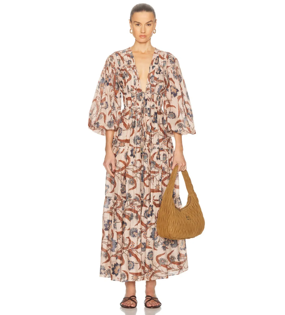 Zimmermann Ascension Tie Billow Maxi Dress Blue Indienne Floral Size 3/Au 14 - Image 1
