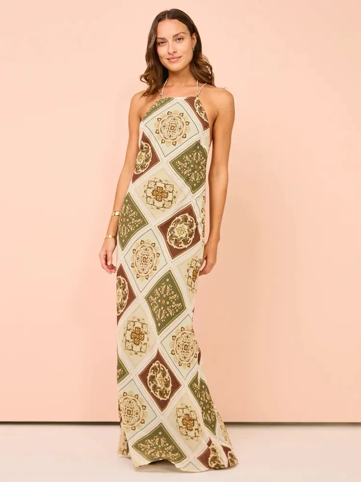 Hansen and Gretel Pagan Slip Dress Evergreen Tile Size AU 8 - Image 1