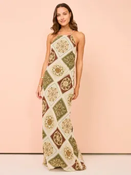 Hansen and Gretel Pagan Slip Dress Evergreen Tile Size AU 8 for rent on The Volte - image 1