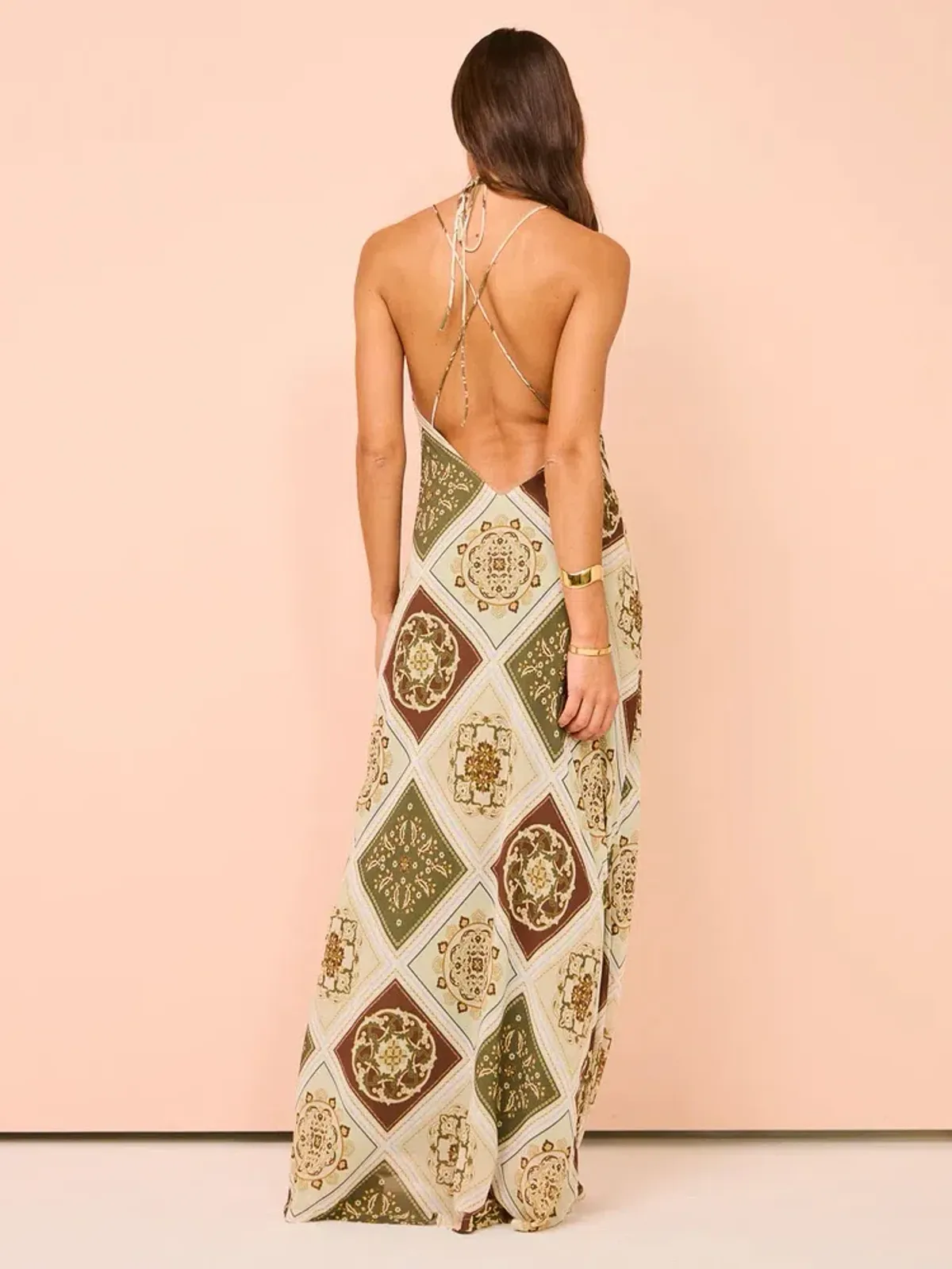 Hansen and Gretel Pagan Slip Dress Evergreen Tile Size AU 8 - Image 2