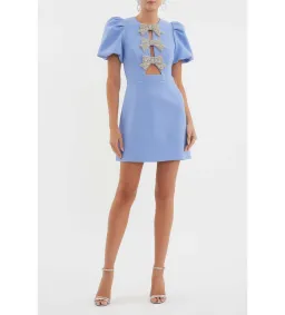 Rebecca Valance Juliana Puff Sleeve Mini Dress in Blue Size AU 4 for rent on The Volte - image 4
